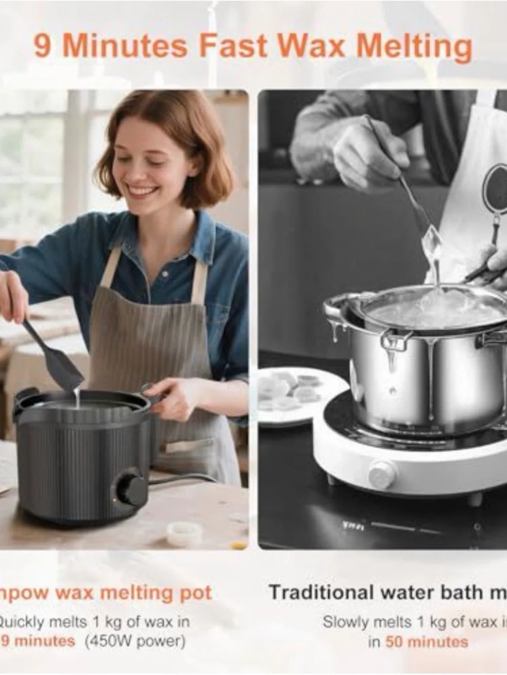Wax melter for candle or soap maker with pour spout